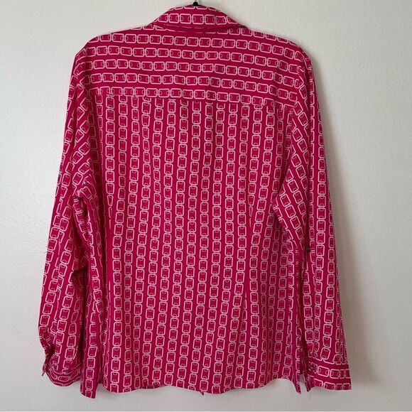Elementz Blouse Size 2X Pink White Geometric Button Down Long Sleeves Roll-tab - Picture 5 of 6